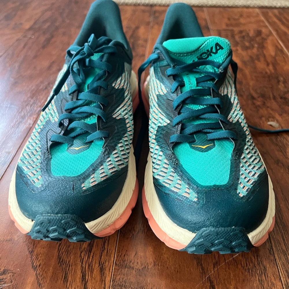 Hoka Mafate Speed 4 Women's Teal and Coral Athletic Shoes